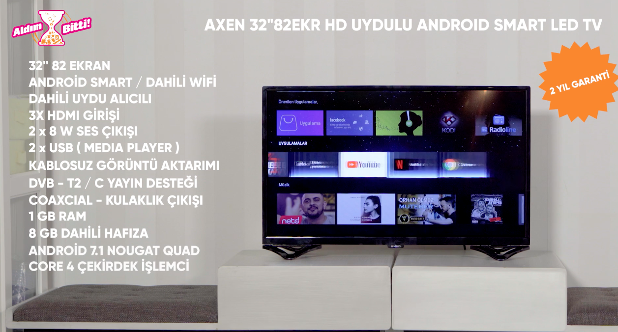 Axen HD 32 INC 82 Ekran Uydulu Android Smart LED TV